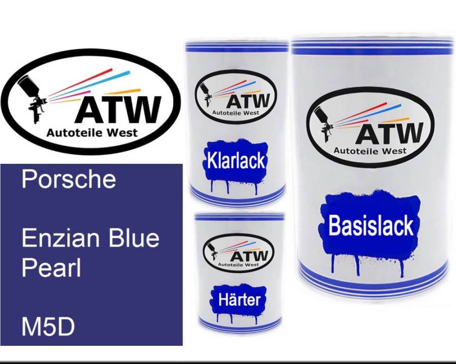 Porsche, Enzian Blue Pearl, M5D: 500ml Lackdose + 500ml Klarlack + 250ml Härter - Set, von ATW Autoteile West.